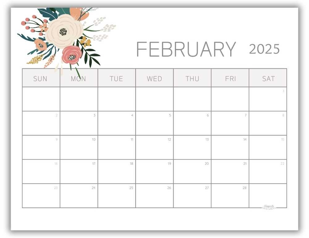 Printable Monthly Calendar February 2025 Lovely Floral Free Template