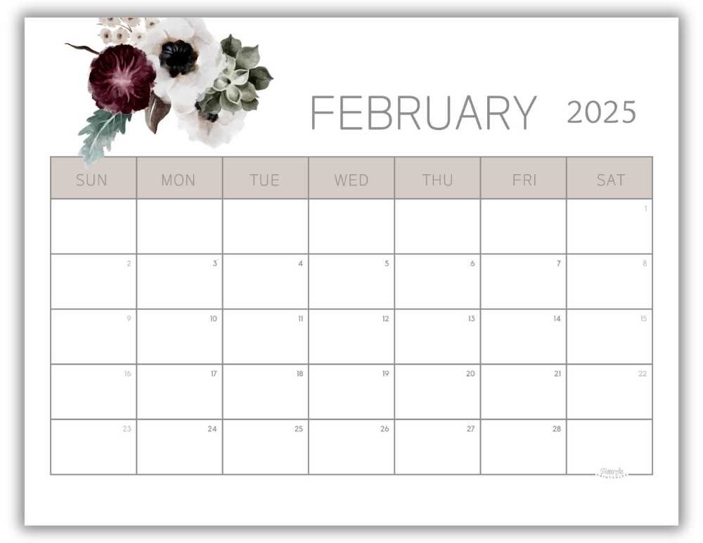 Printable Monthly Calendar February 2025 Watercolor Floral Free Template