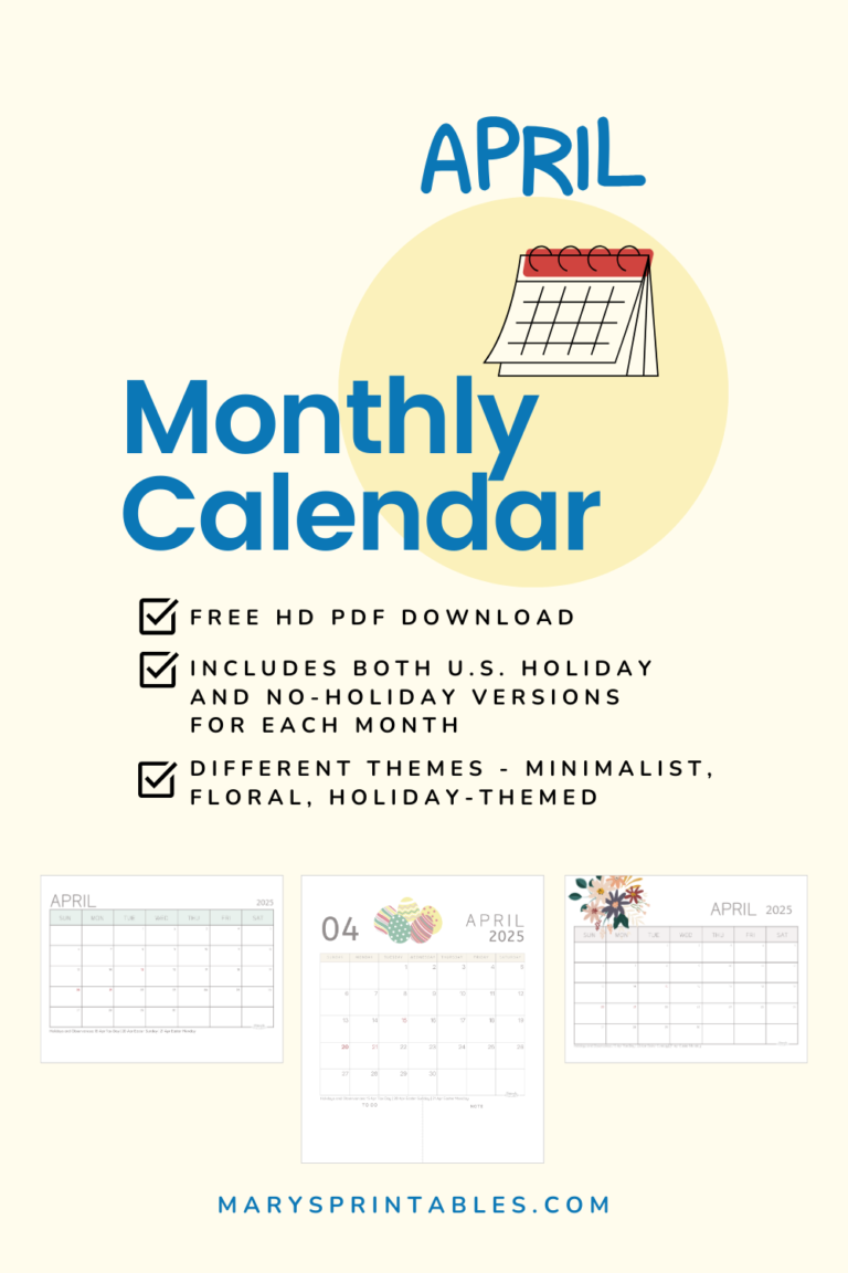 April 2025 Calendar Printable: Cute and Lovely Templates for Free Download