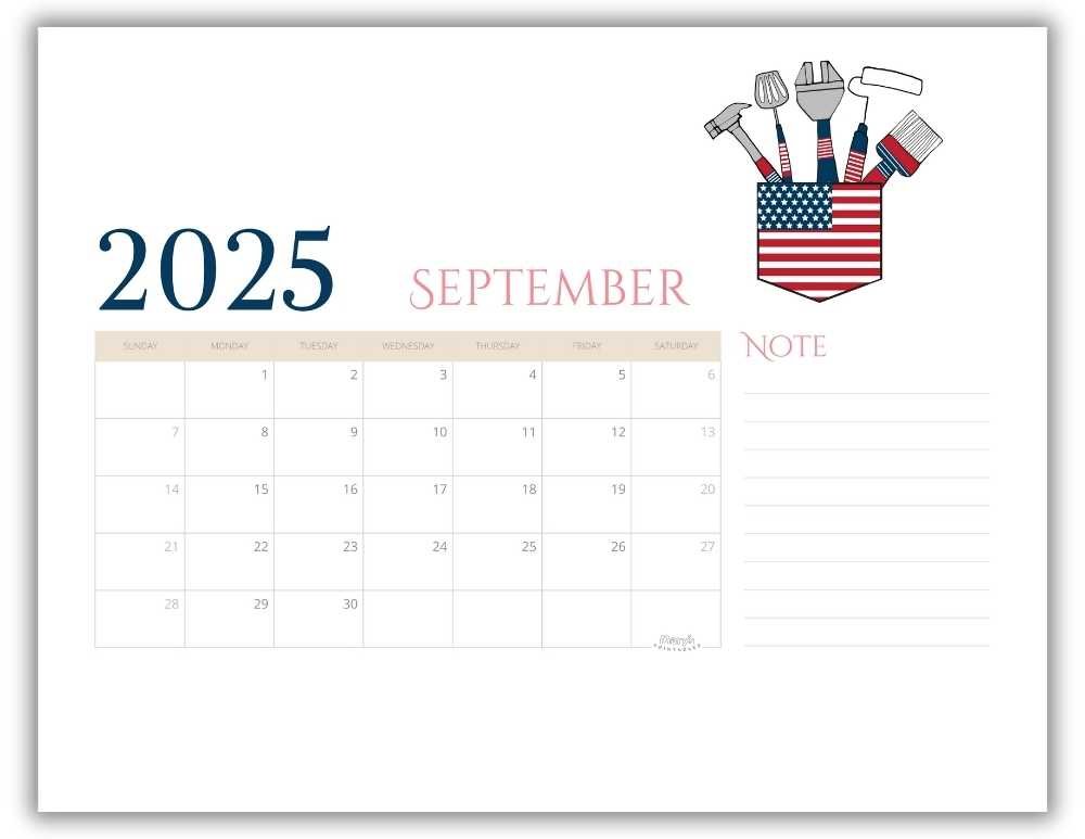 Printable Monthly Calendar for September 2025 Classic Back to School-Themed Free Template