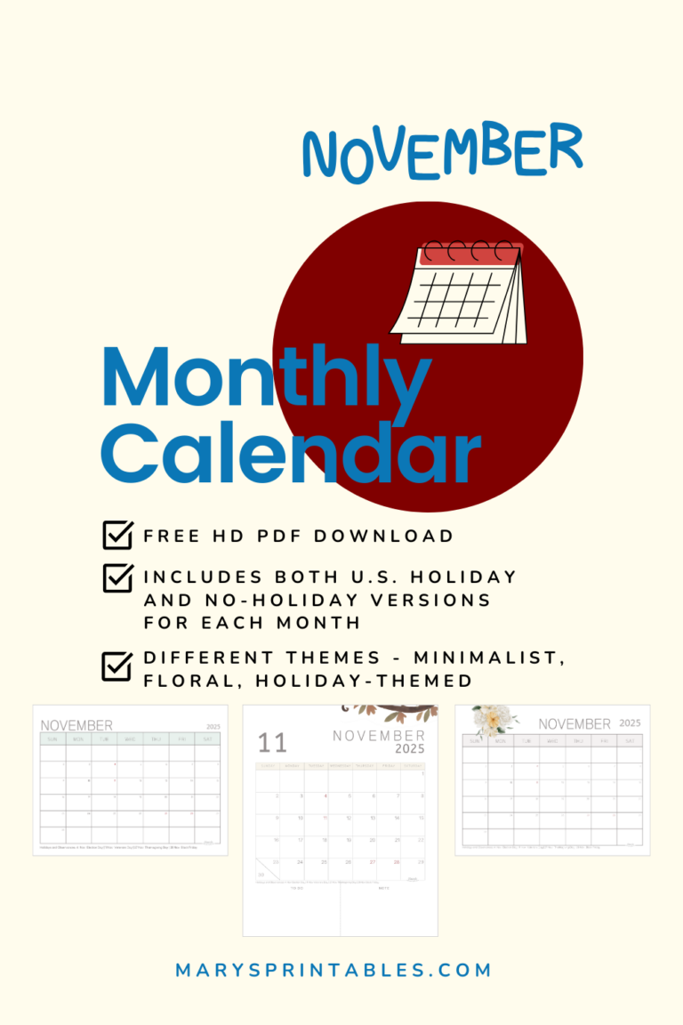 Printable November 2025 Calendar: Your Ultimate Monthly Planner with Cute and Lovely Templates