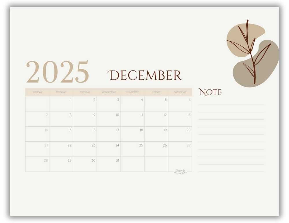 Printable Monthly Calendar for December 2025 Neutral Minimalist Free Template