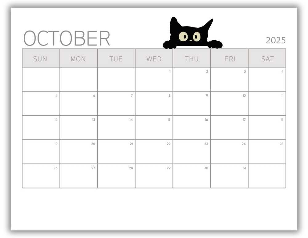 Printable Monthly Calendar for October 2025 Minimalist Halloween-Themed Free Template