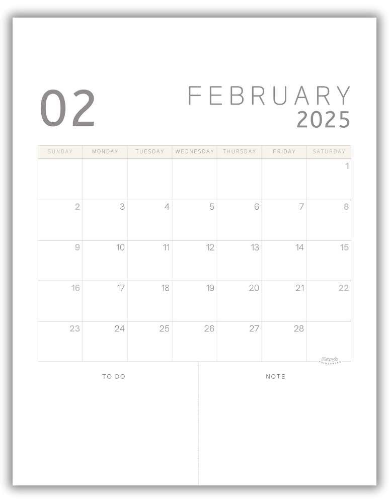 Printable Monthly Calendar February 2025 Classic Minimalist Free Template