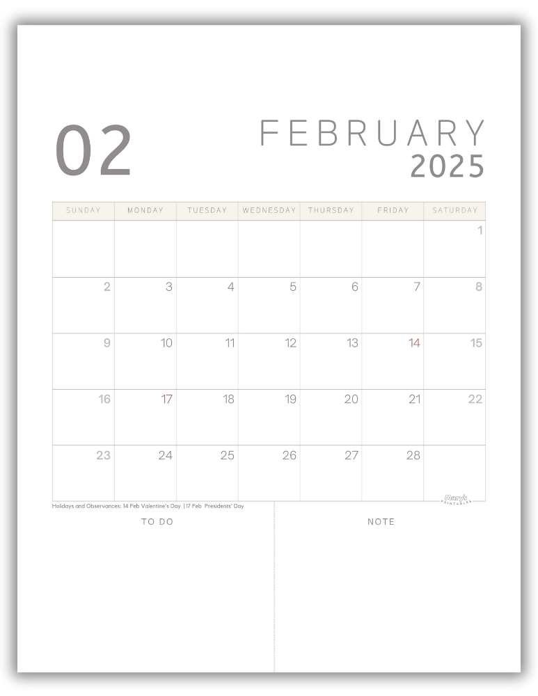 Printable February 2025 Calendar Free Stylish Designs