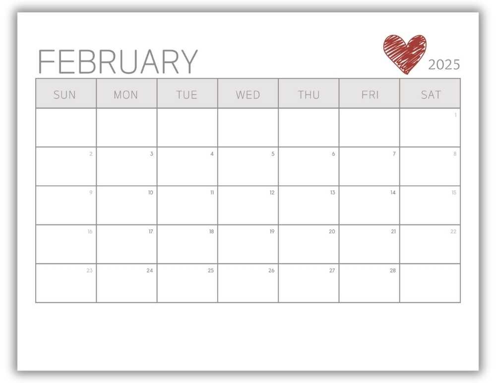 Printable Monthly Calendar February 2025 Minimalist Valentine-Themed Free Template