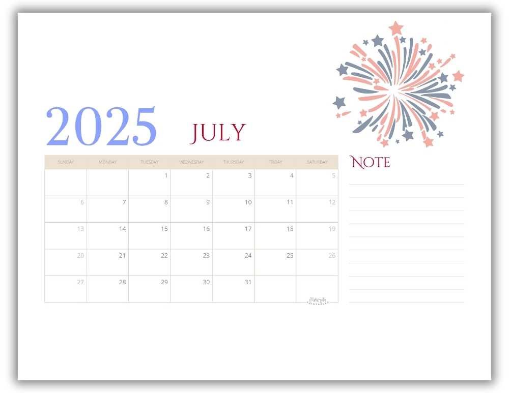 Printable Monthly Calendar for July 2025 Classic Super Dady-Themed Free Template