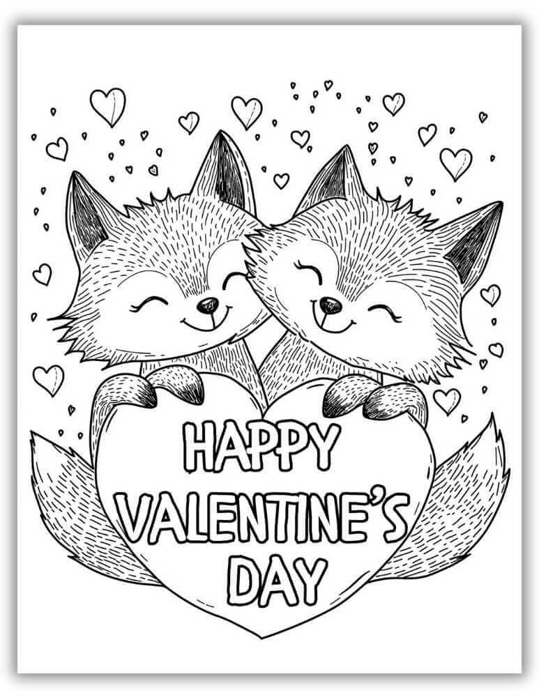 Fox Happy Valentines Day Coloring Page Free Download