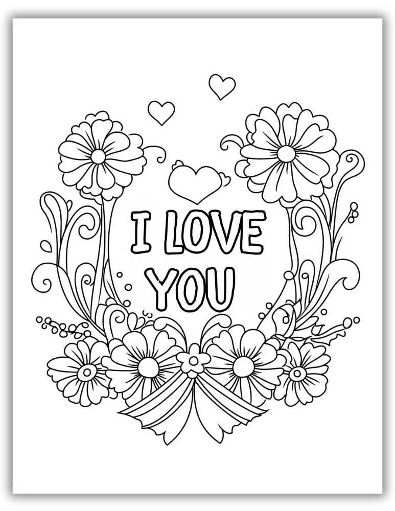 I love You Coloring Page With Flowers