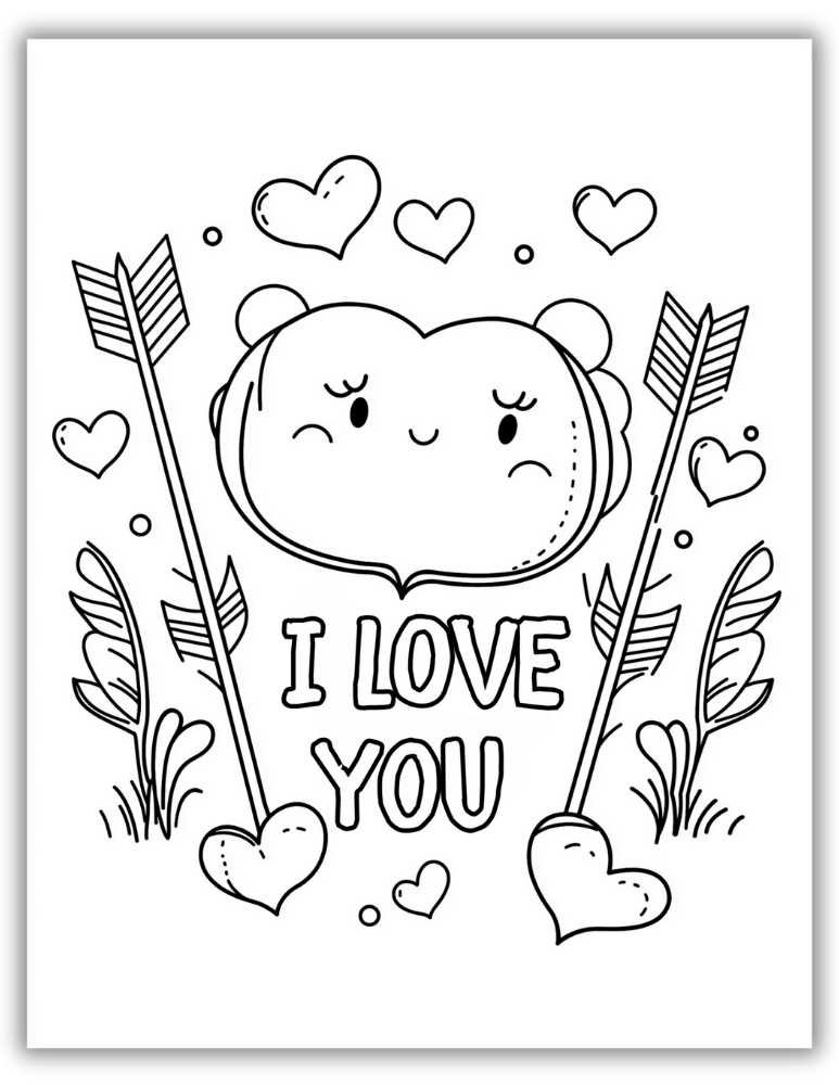 I love You Coloring Page with Cute Heart