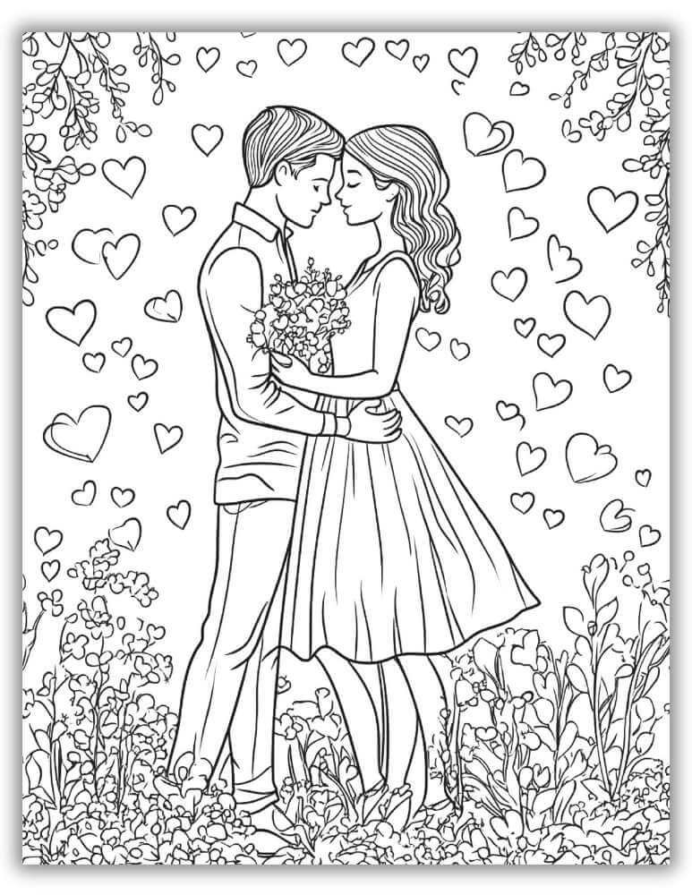 Coloring Page Sweet Couple Free Download for Valentine's Day