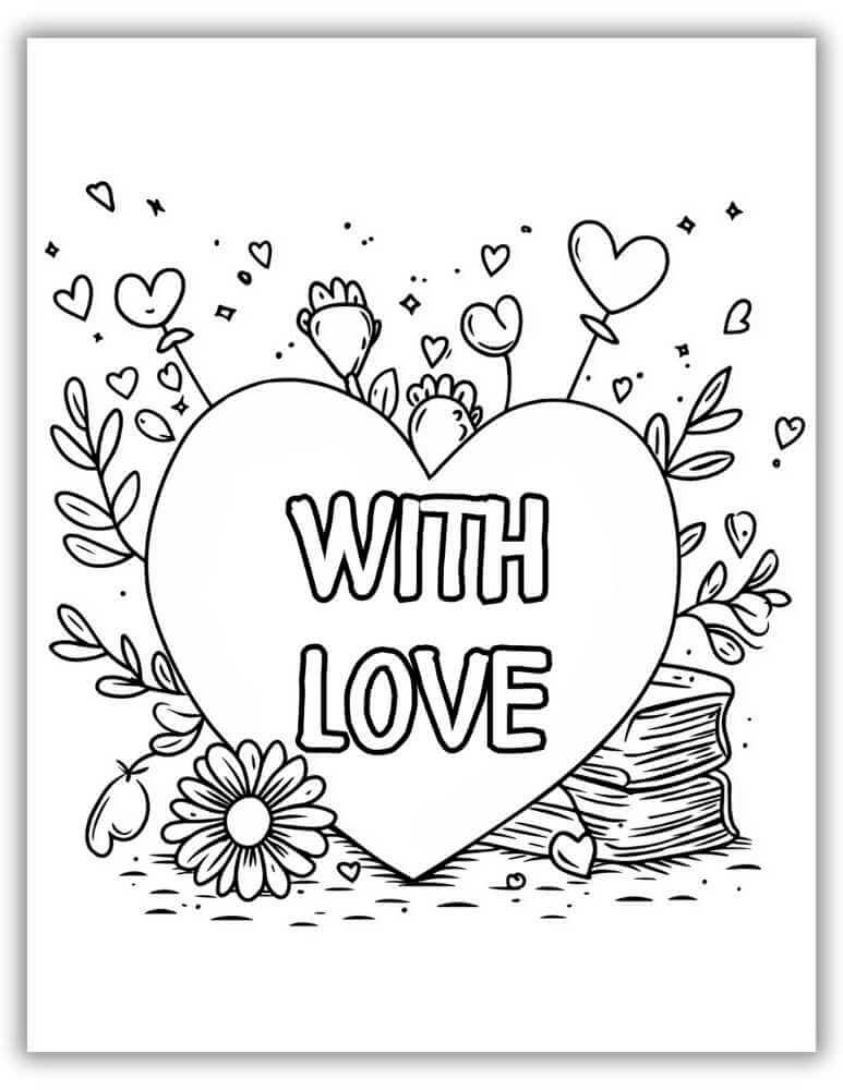 Free Download HD With Love Coloring Page for Valentines