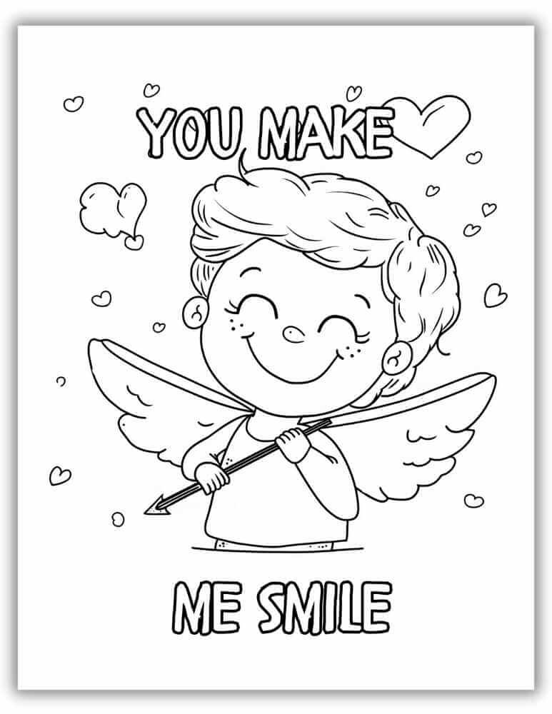 Printable Valentines Coloring Page - You Make Me Smile