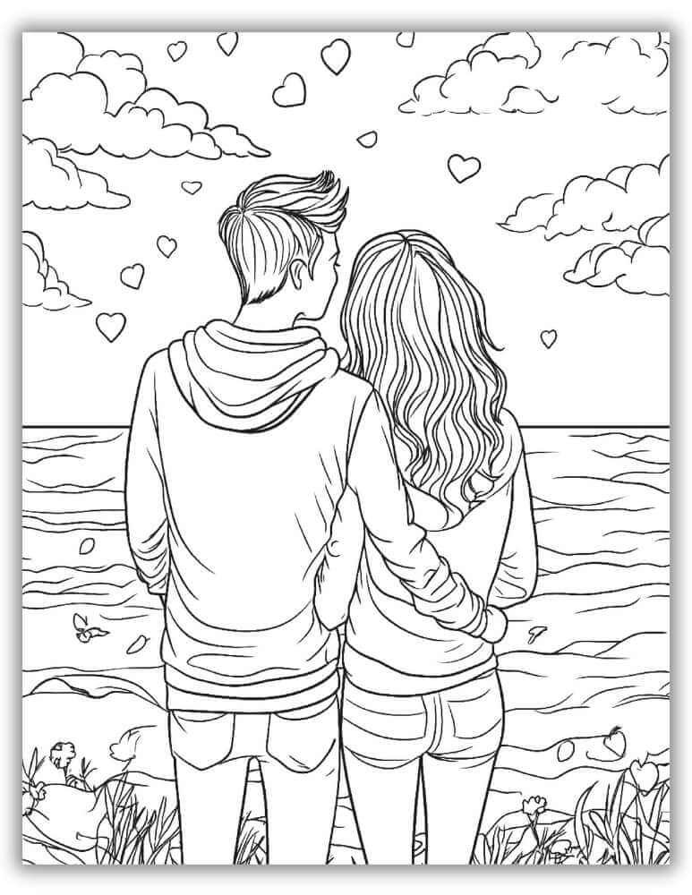Valentine's Day Cute Couple free Download Coloring Page