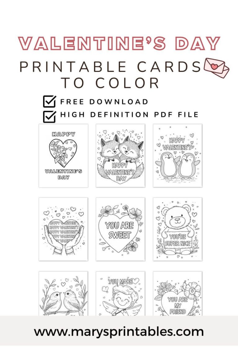 Foldable Printable Valentines Day Cards to Color – Download for Free