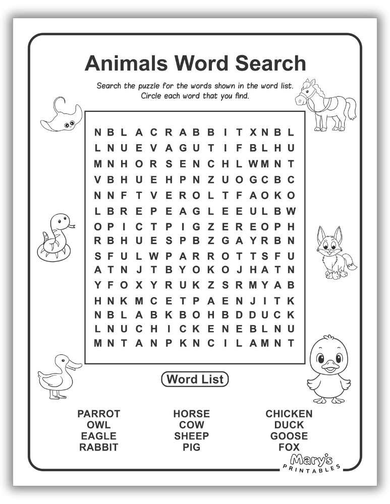 Printable Word Search for Kids Page 2