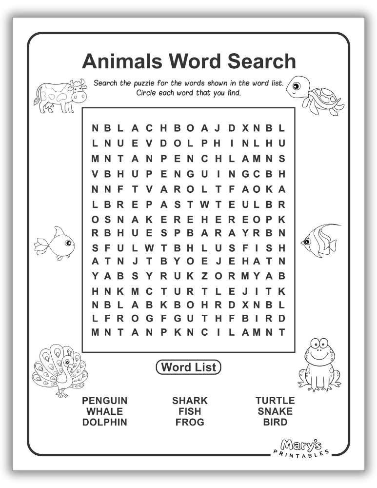 Animal Word Search Free PDF Printable Page 3