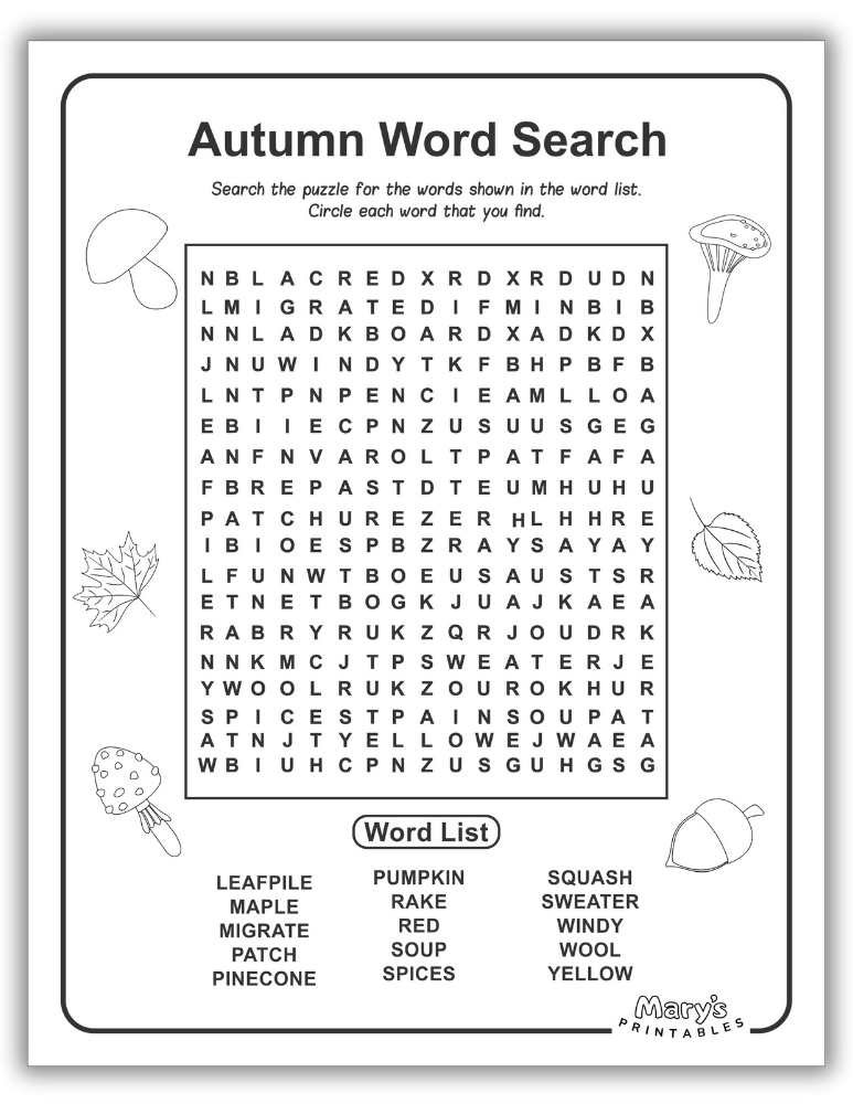 Preview of Autumn Word Search Free Page 1