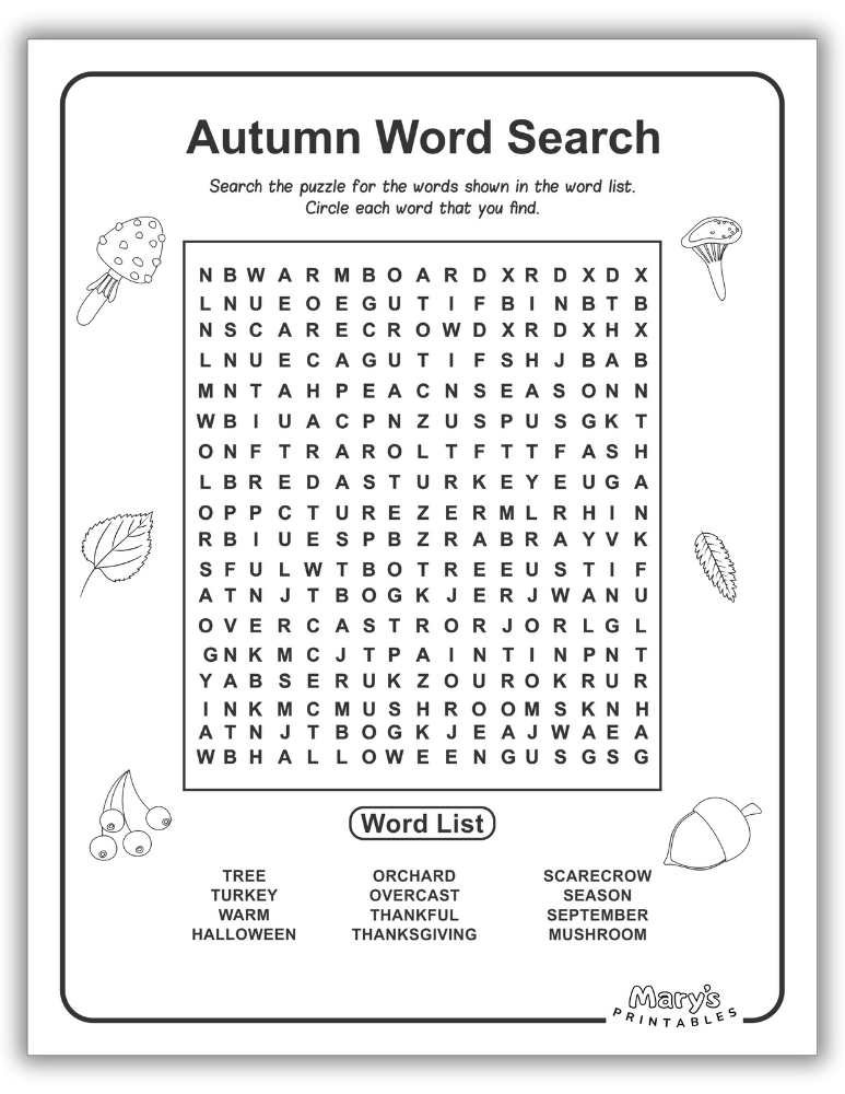 Preview of Autumn Word Search Free Page 2