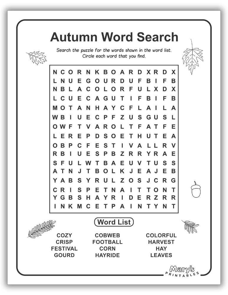 Preview of Autumn Word Search Free Page 3