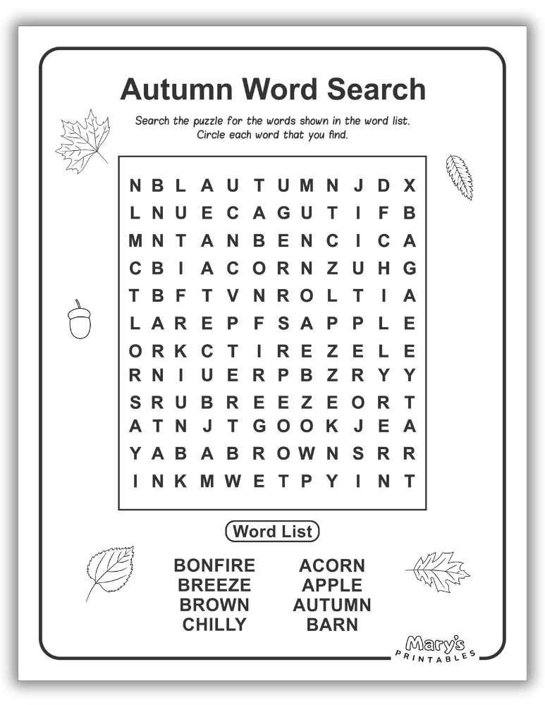 Preview of Autumn Word Search Free Page 4
