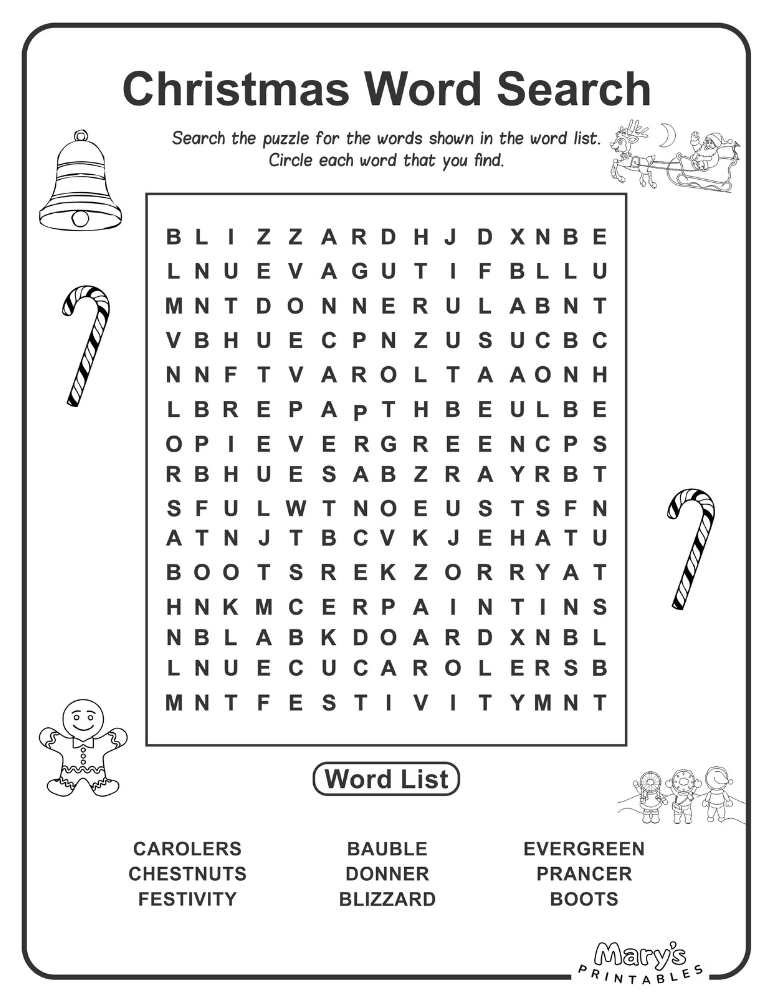 Printable Christmas word search puzzle for kids and adults, available as a high-definition PDF download (Page 10).