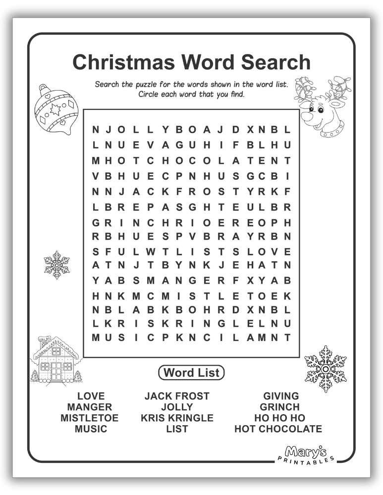 Fun holiday-themed word search printable with Christmas-related vocabulary, free high-definition PDF download (Page 3).