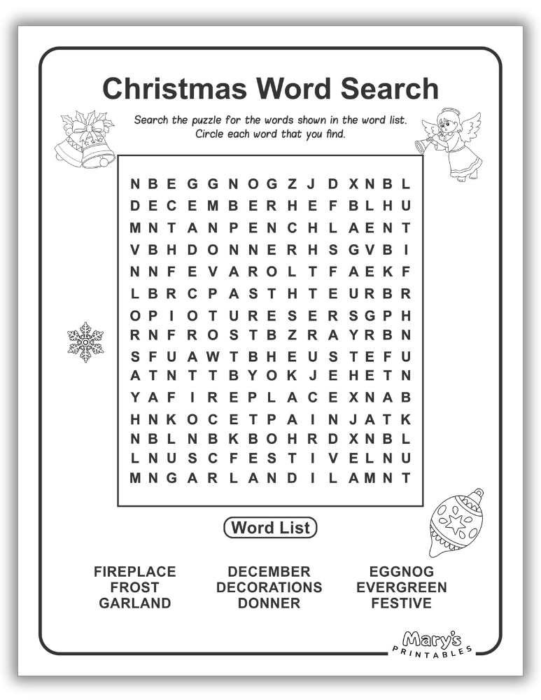 Free downloadable Christmas word search puzzle, filled with winter and holiday terms, in high-definition PDF (Page 4).