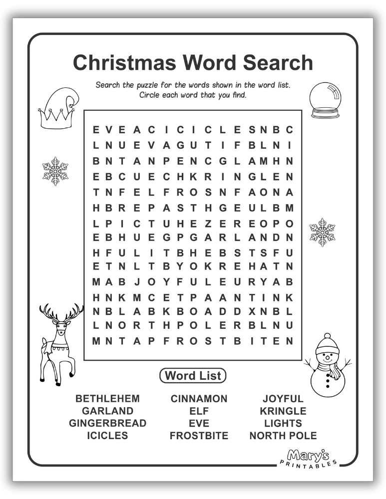 Holiday word search with Christmas-related words, free to download in high-definition PDF format (Page 8).