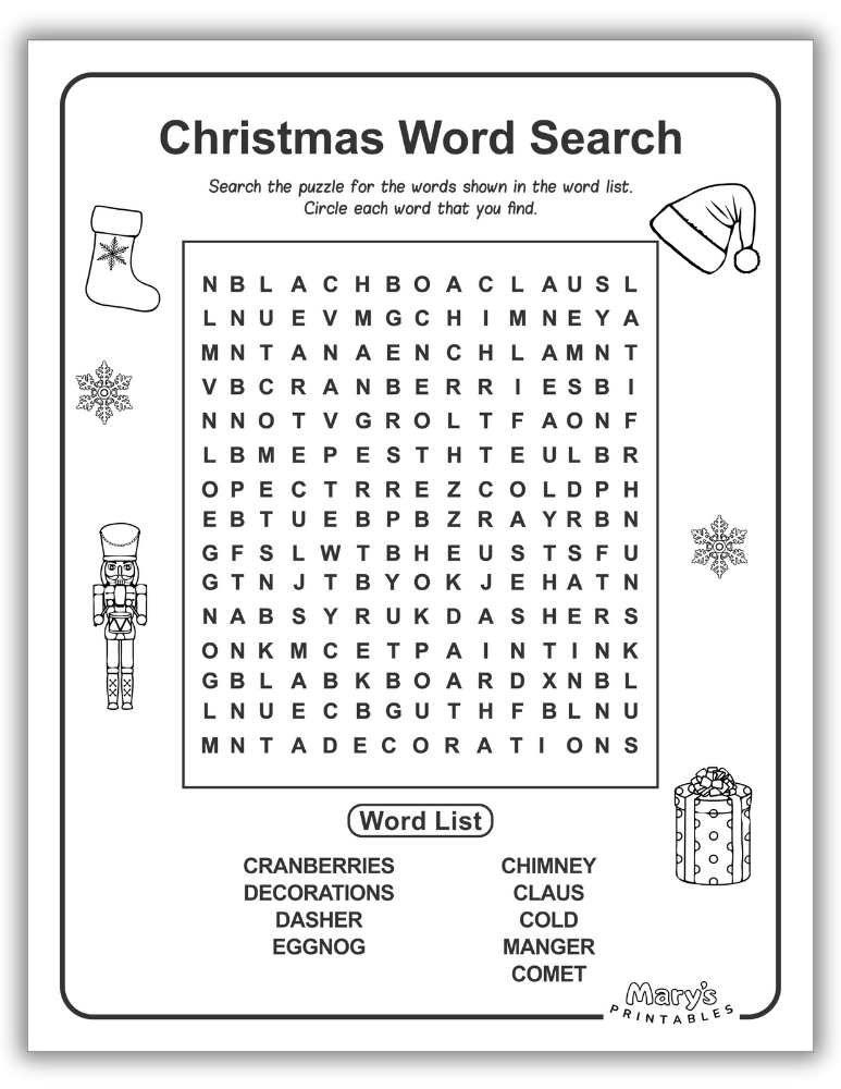 Fun and challenging Christmas word search, available for free download in high-definition PDF (Page 9).