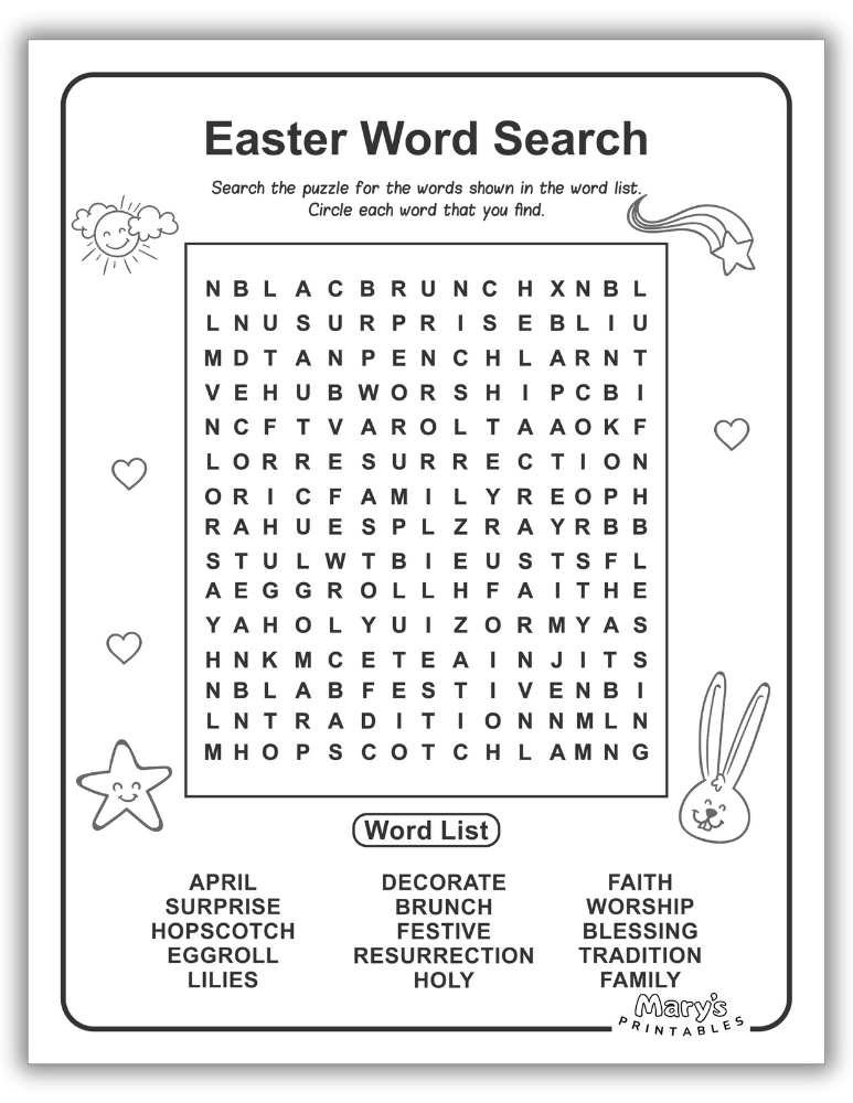 Free printable Easter word search for kids