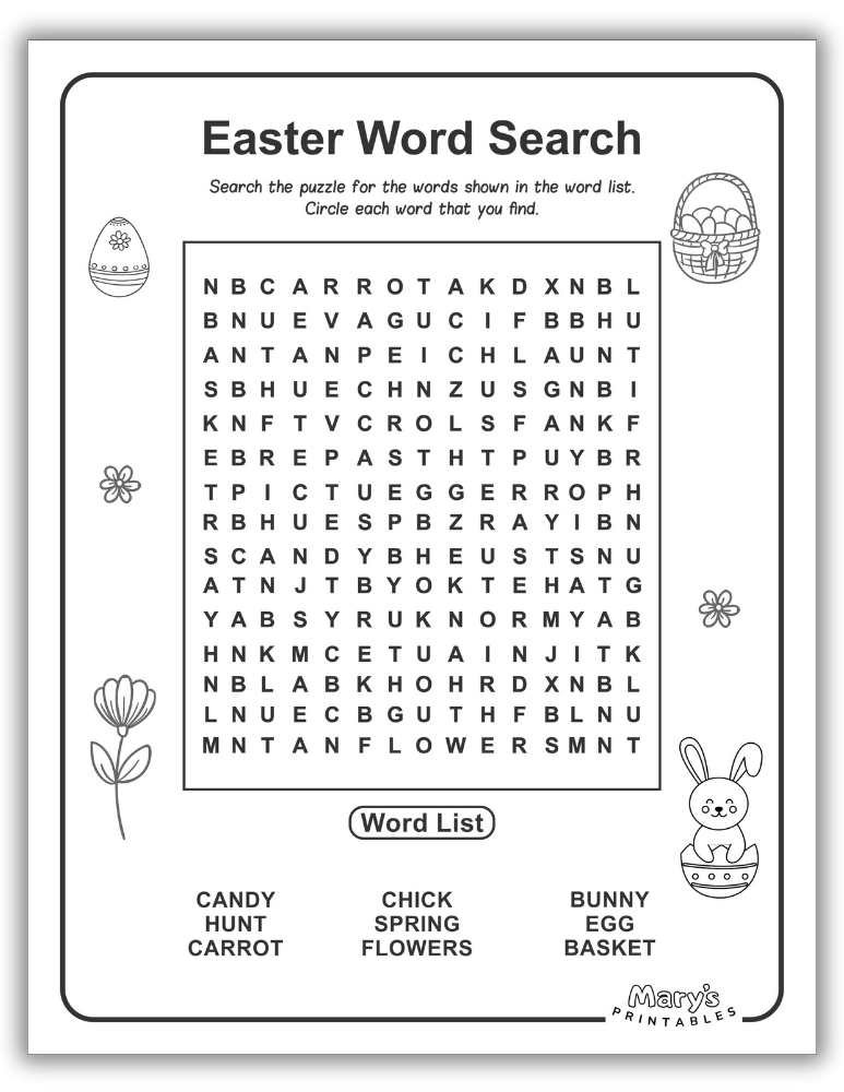Easy Easter word search for preschoolers
