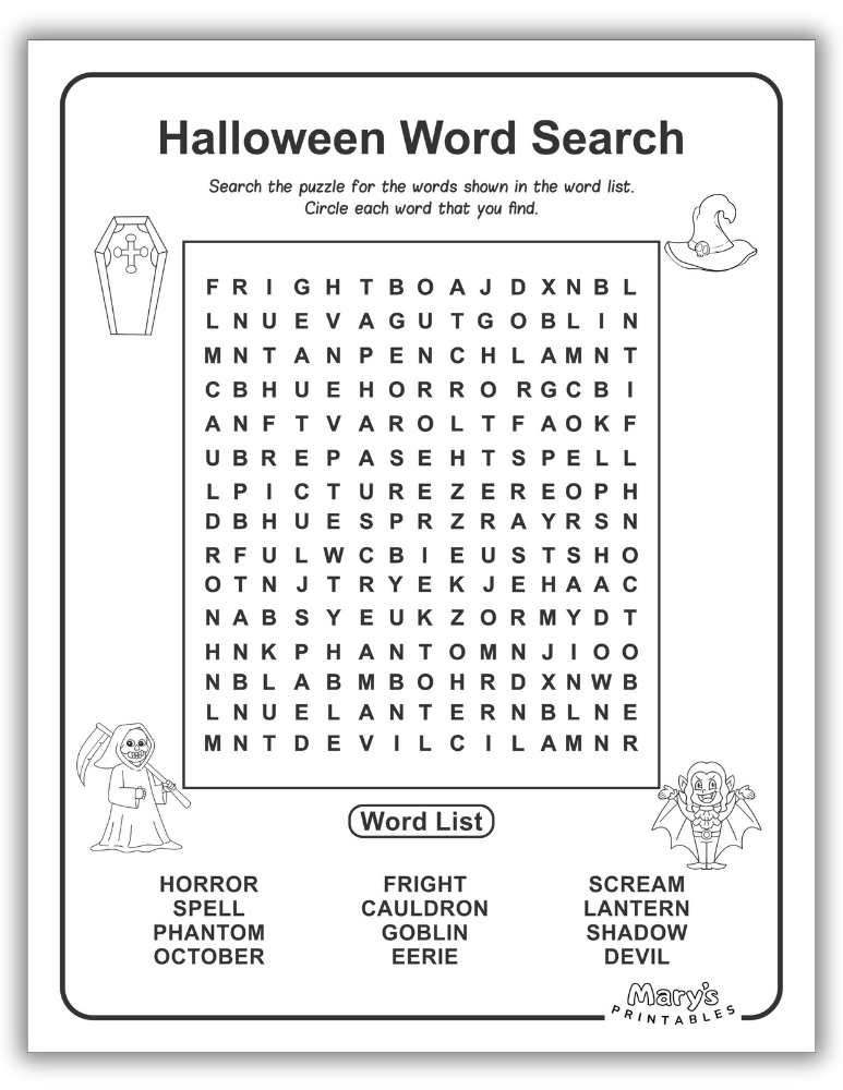 Halloween Word Search Preview for free Page 1