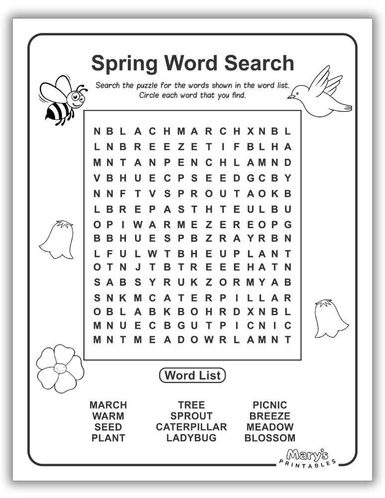 Spring season word search puzzle