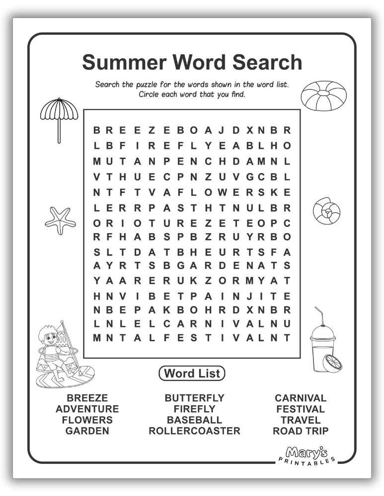 Summer Word Search Free Printable Print 1 - Download Here