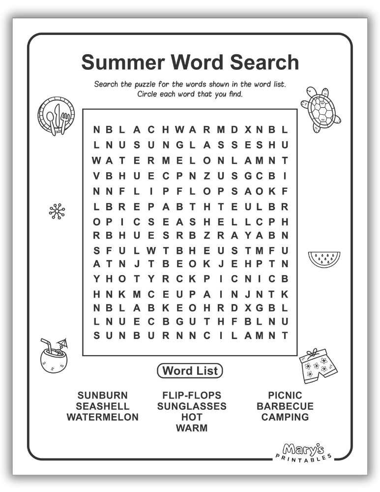 Summer Word Search Free Printable Print 3 - Instant Download