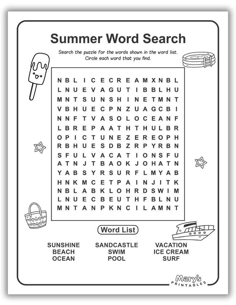 Download Summer Word Search Free Printable Print 4 Instantly