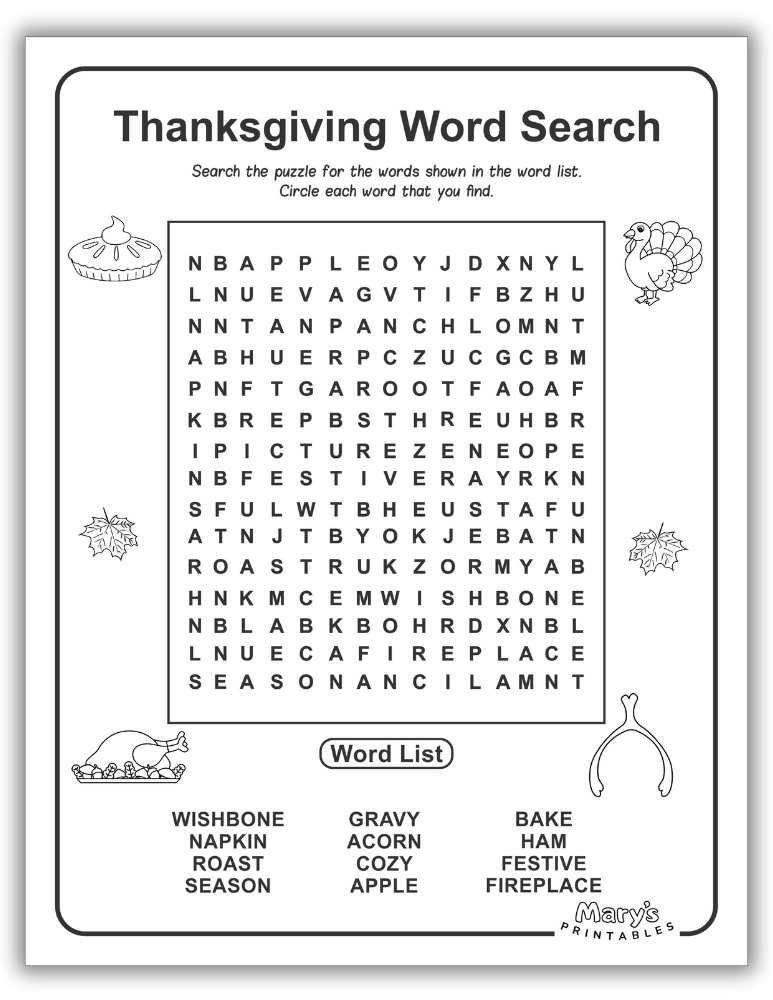 Thanksgiving Word Search Free Download - Page 1