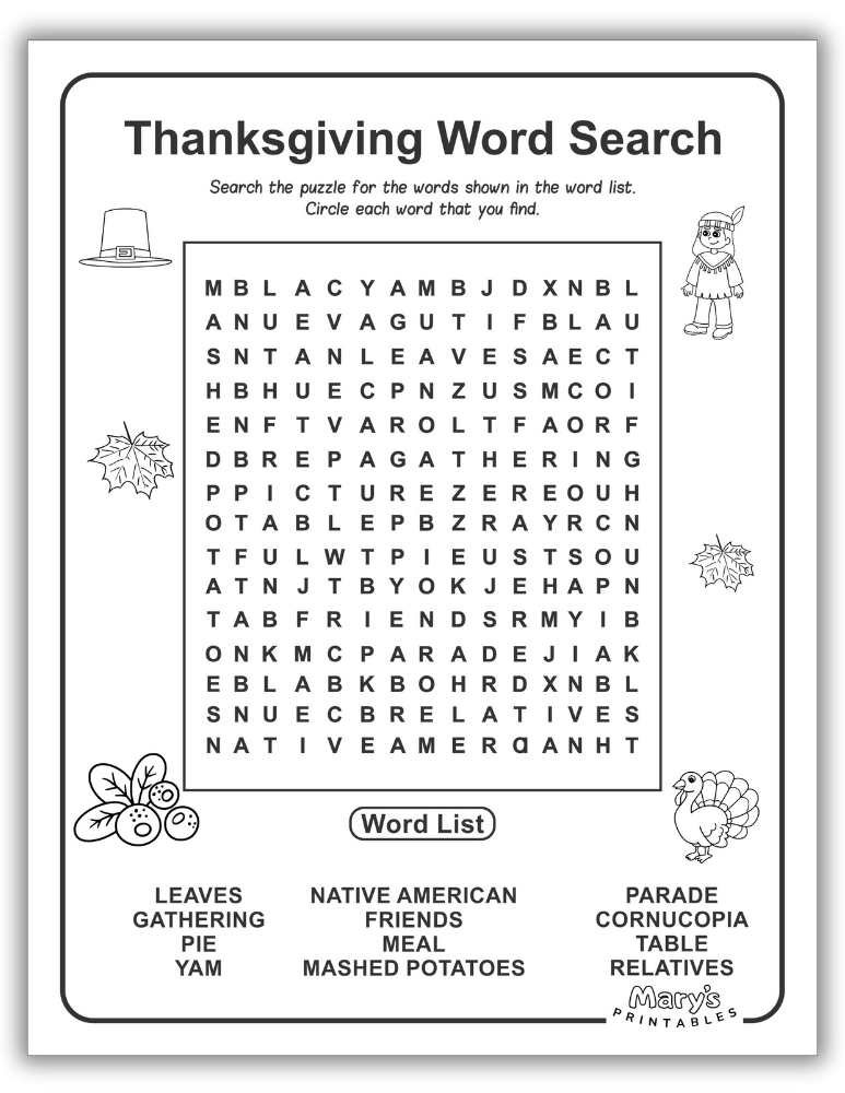 Free Printable of Word Search Thanksgiving-themed - Page 2