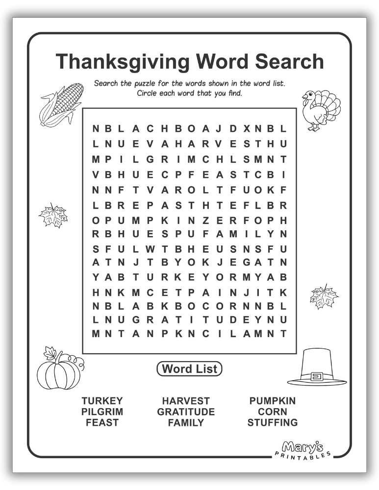 Page 3 of Free Download of Thanksgiving Word Search