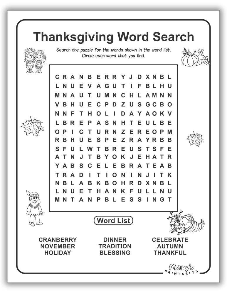 Thanksgiving Word Search for Kids - Page #4