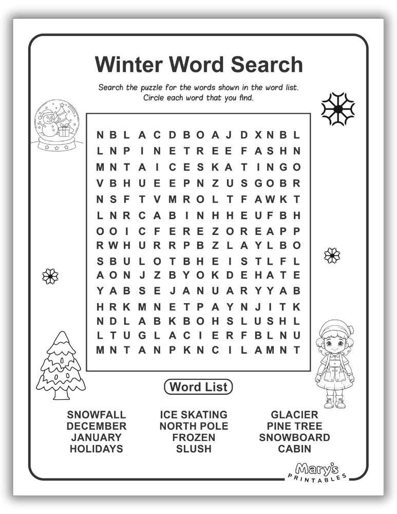 Winter Word Search Page 1 Free Download