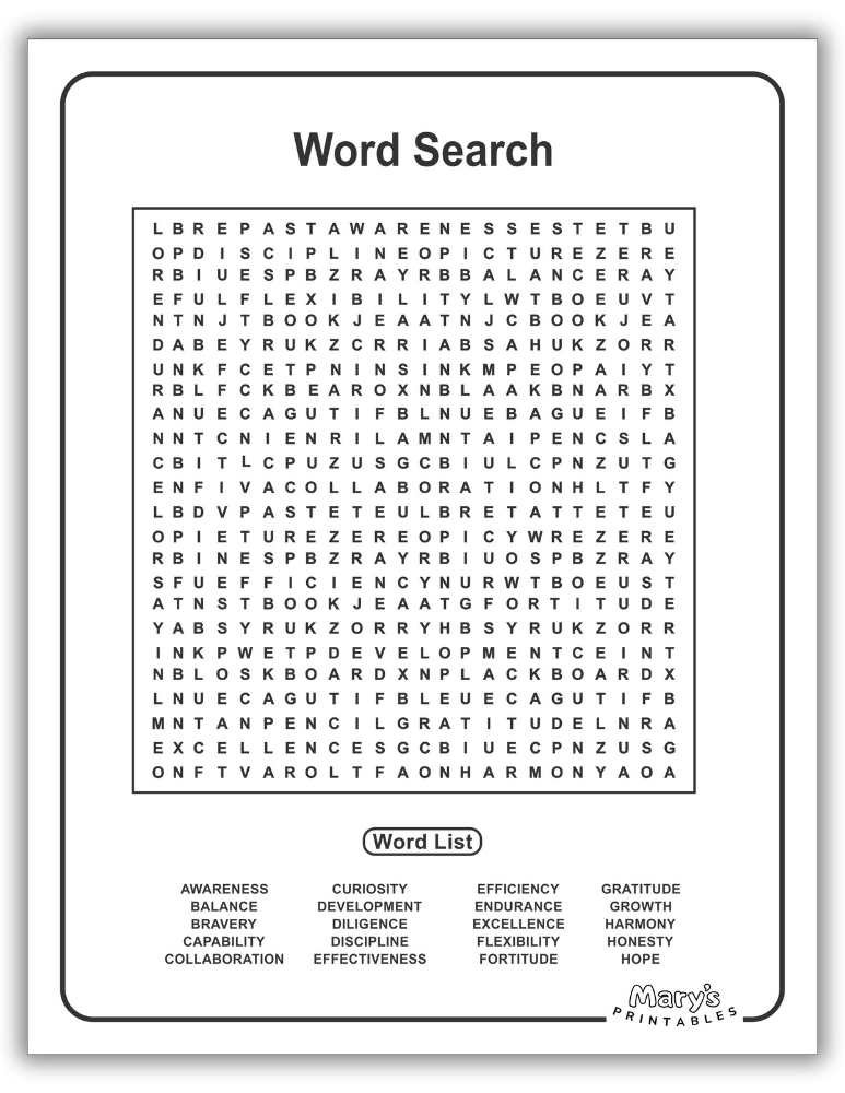 Printable Word Search for Adults Free PDF Downloadm- Medium Level