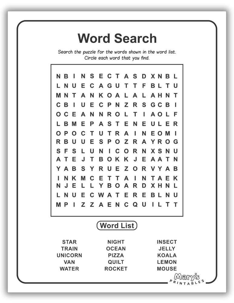 Preview of Printable Word Searches for Kids - Hard Level - Download Here