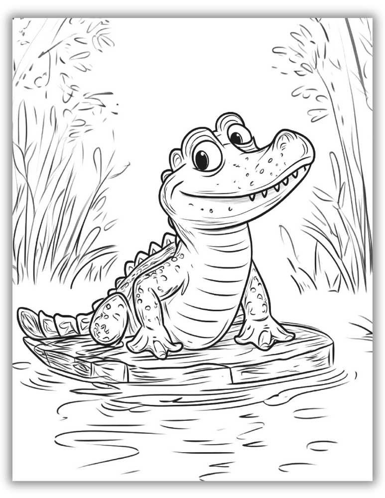 Happy Alligator or Crocodile Smiling Coloring Sheet For Toddlers