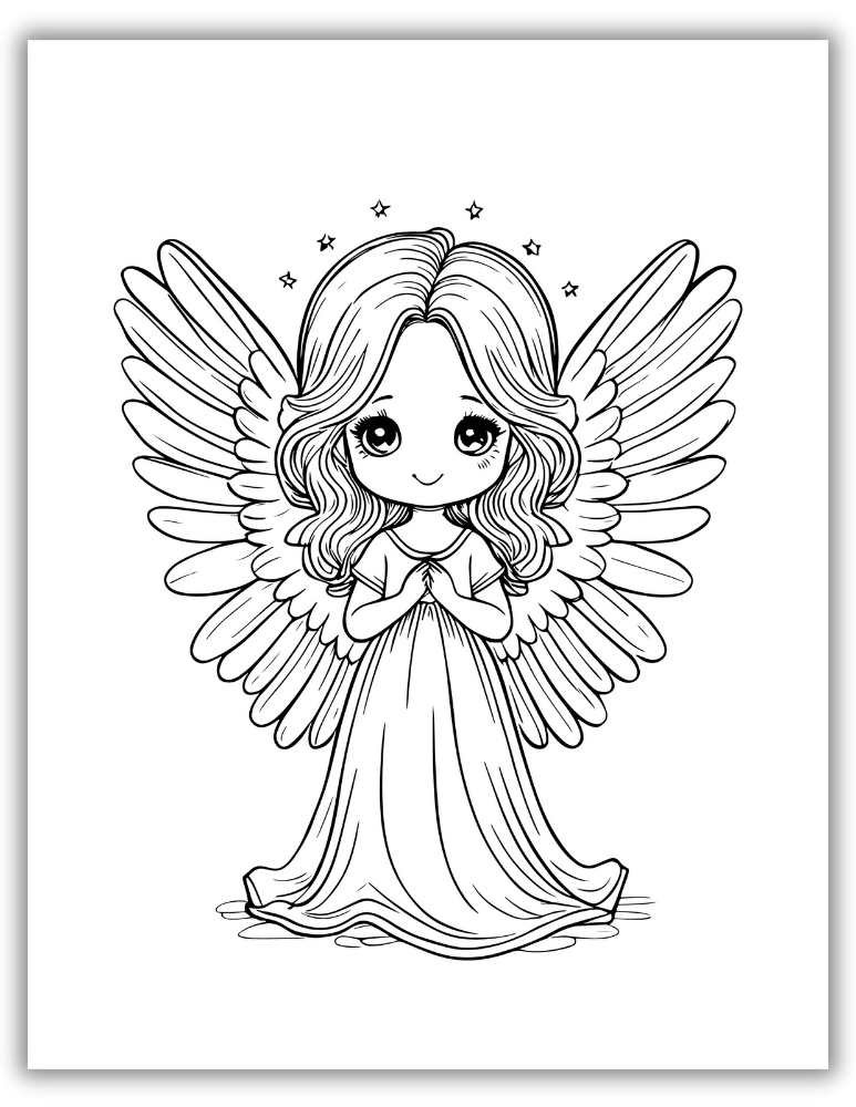 Cute Kawaii Angel Coloring Sheet For Kids