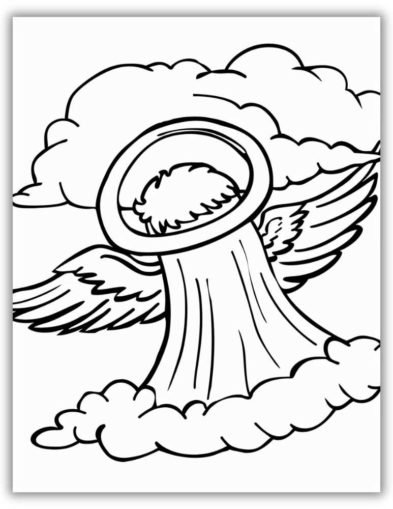 Angel With Feathers And Clouds Coloring Page