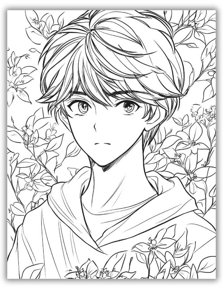 Manga-Style Anime Cute Boy Coloring Page PDF
