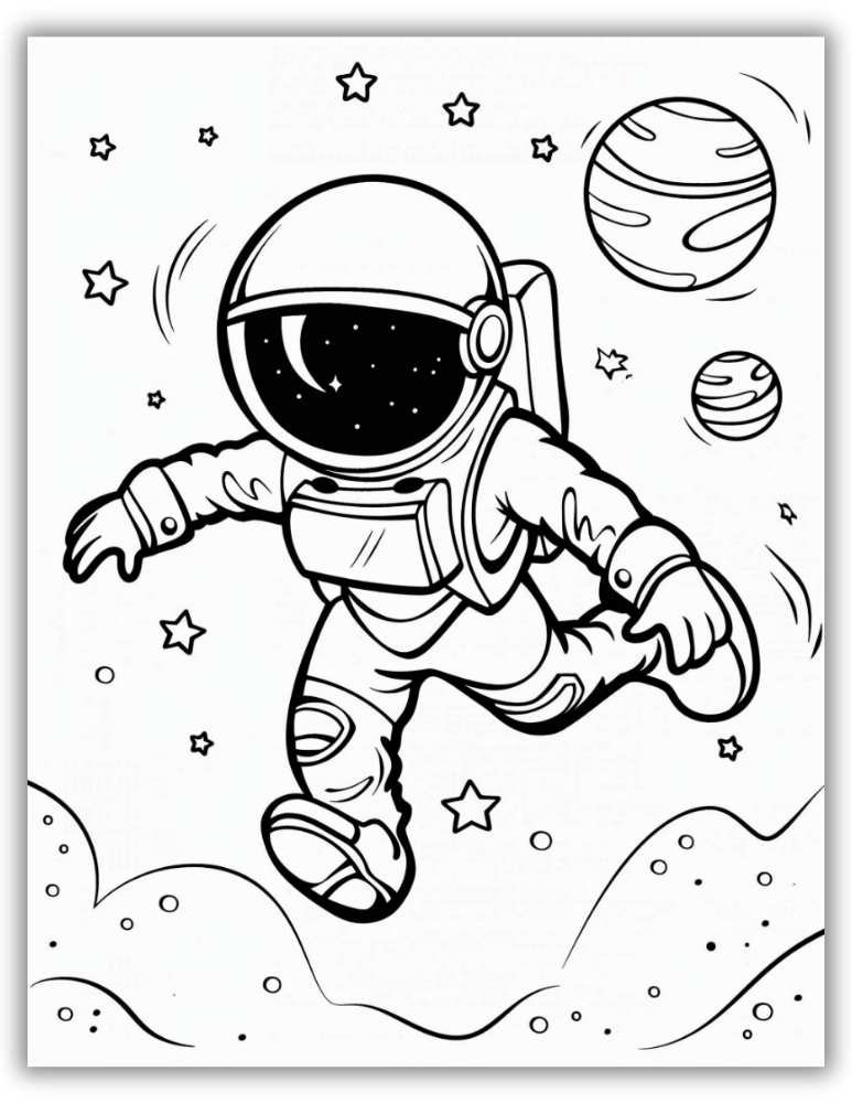 Astronaut Coloring Page with Planets Free Download