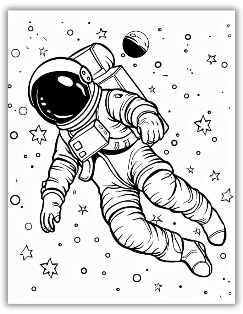 Astronaut Coloring Page with Stars PDF Download for Free